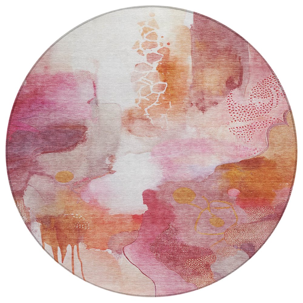 Machine Washable Indoor/Outdoor Chantille ACN2019 Pink 8 x 8 Round Rug