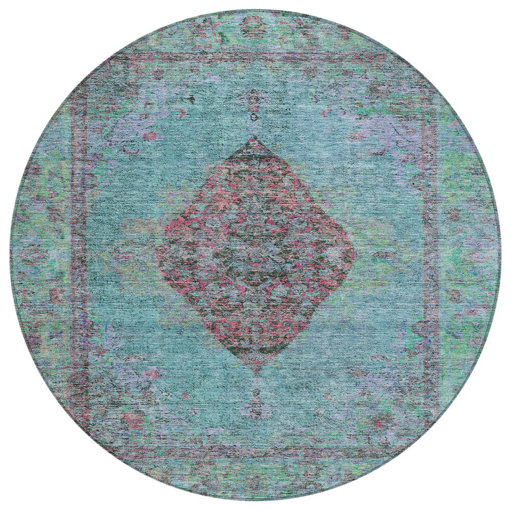 Machine Washable Indoor/Outdoor Chantille ACN2021 Aqua 8 x 8 Round Rug