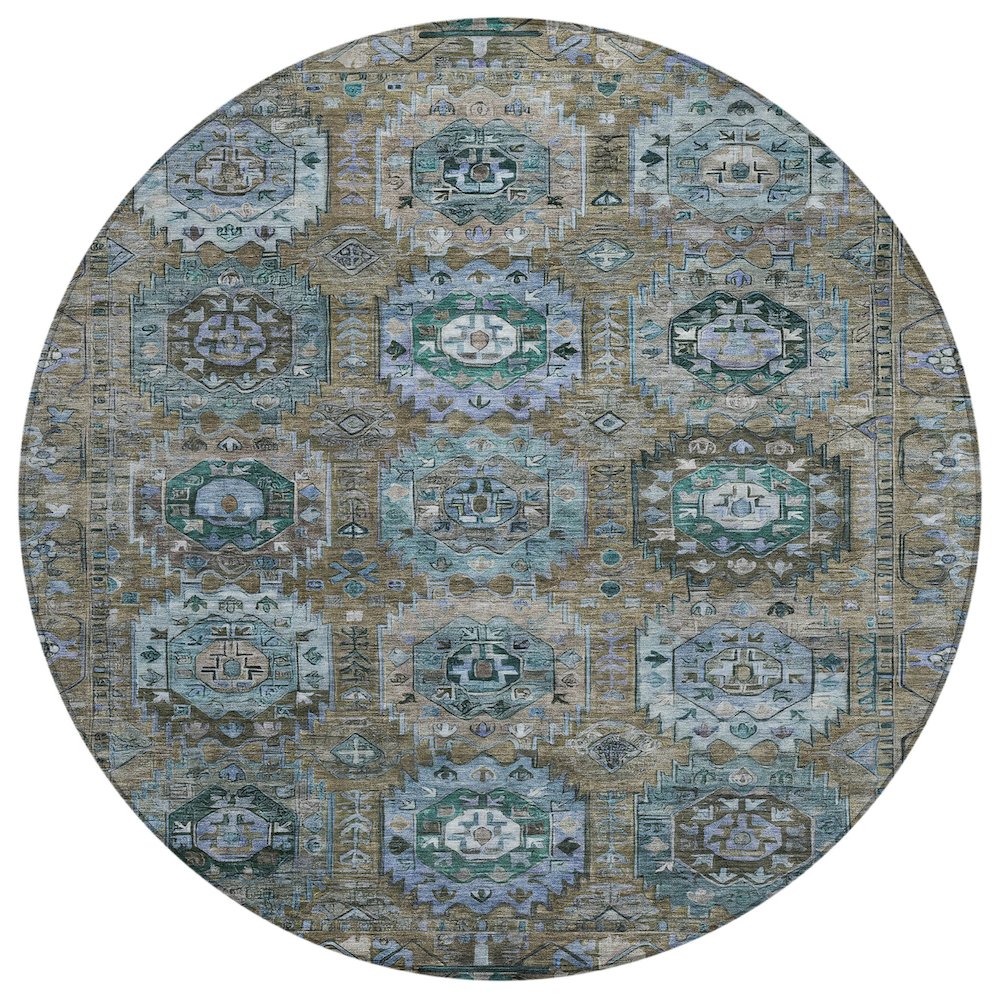 Machine Washable Indoor/Outdoor Chantille ACN2024 Brown 8 x 8 Round Rug