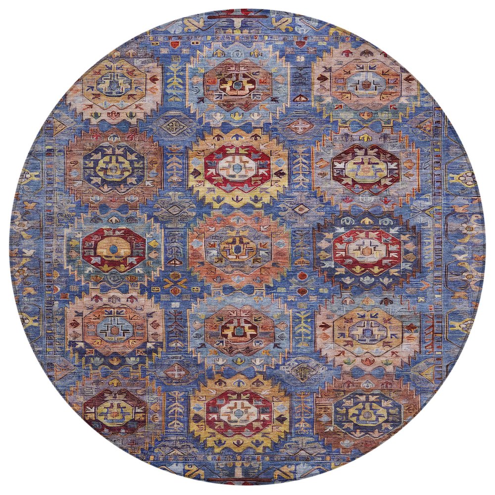 Machine Washable Indoor/Outdoor Chantille ACN2024 Denim 8 x 8 Round Rug