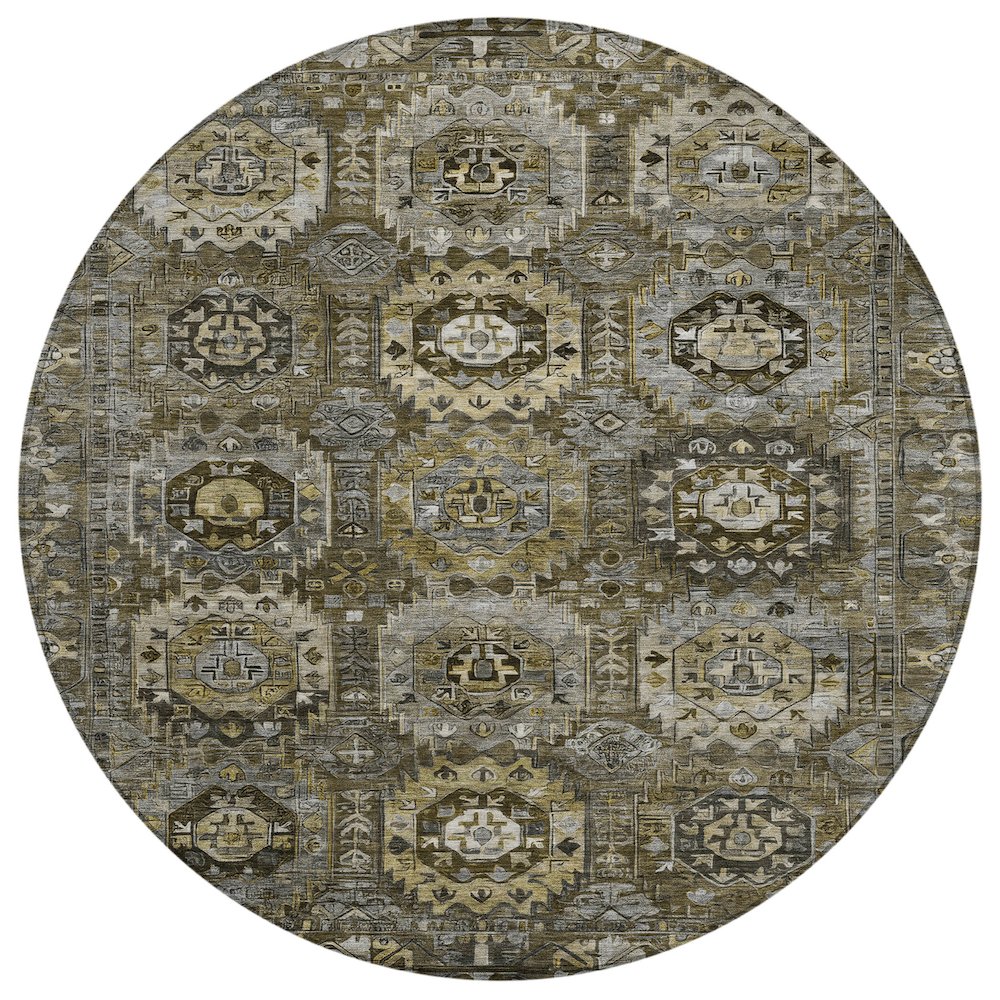 Machine Washable Indoor/Outdoor Chantille ACN2024 Mocha 8 x 8 Round Rug