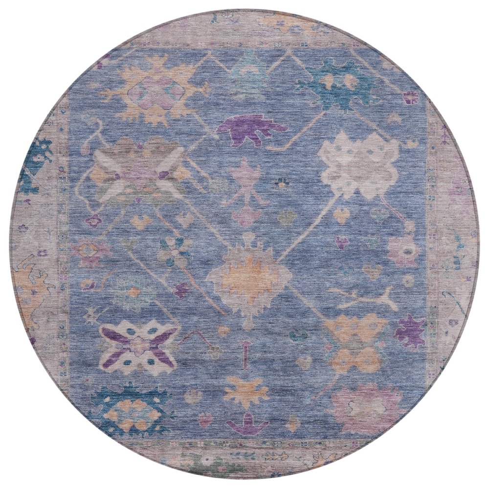 Machine Washable Indoor/Outdoor Chantille ACN2025 Blue 8 x 8 Round Rug