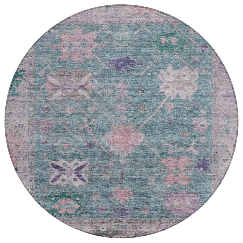 Machine Washable Indoor/Outdoor Chantille ACN2025 Green 8 x 8 Round Rug