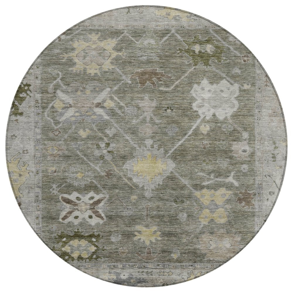 Machine Washable Indoor/Outdoor Chantille ACN2025 Pewter 8 x 8 Round Rug