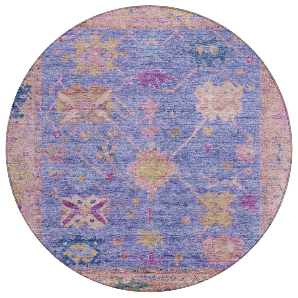 Machine Washable Indoor/Outdoor Chantille ACN2025 Purple 8 x 8 Round Rug