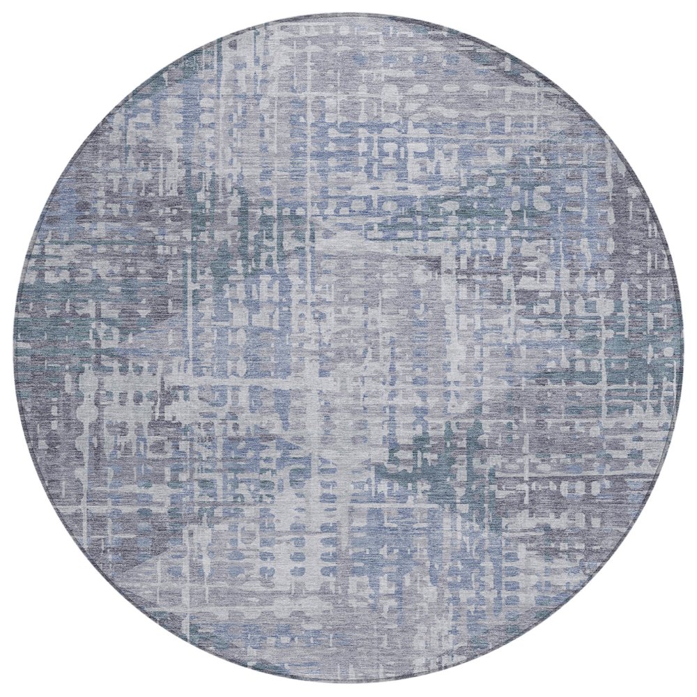 Machine Washable Indoor/Outdoor Chantille ACN2026 Blue 8 x 8 Round Rug