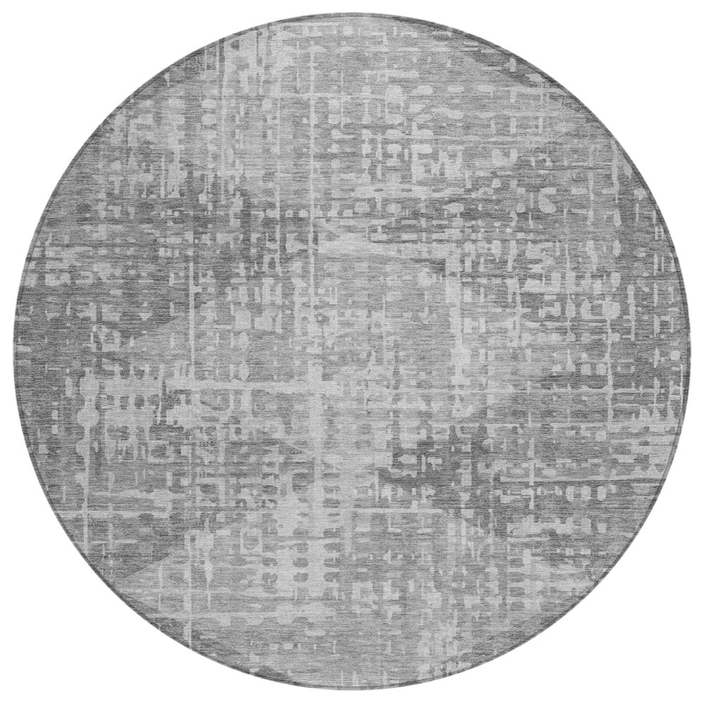 Machine Washable Indoor/Outdoor Chantille ACN2026 Gray 8 x 8 Round Rug