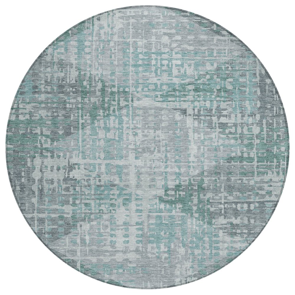 Machine Washable Indoor/Outdoor Chantille ACN2026 Teal 8 x 8 Round Rug