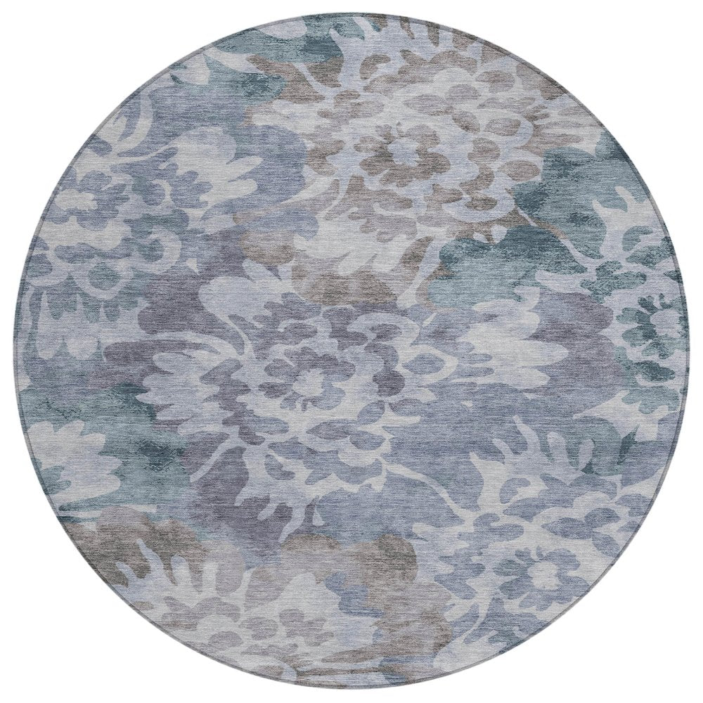 Machine Washable Indoor/Outdoor Chantille ACN2028 Blue 8 x 8 Round Rug
