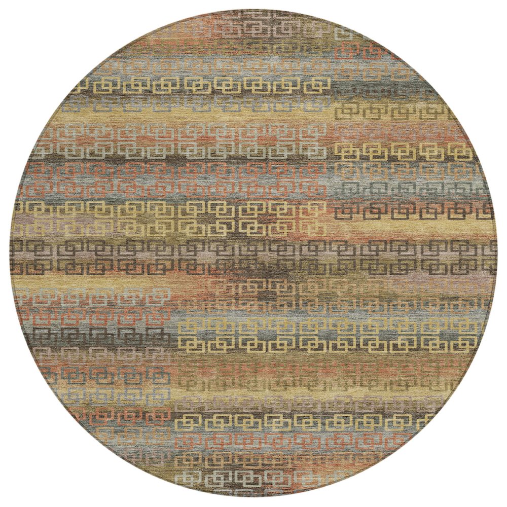 Machine Washable Indoor/Outdoor Chantille ACN2029 Brown 8 x 8 Round Rug