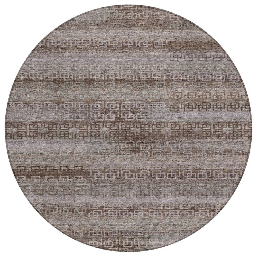 Machine Washable Indoor/Outdoor Chantille ACN2029 Chocolate 8 x 8 Round Rug