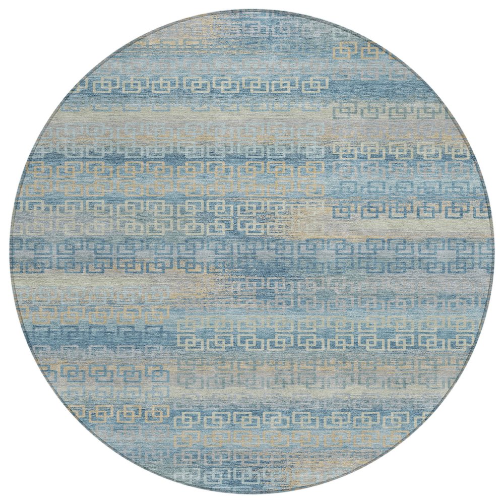 Machine Washable Indoor/Outdoor Chantille ACN2029 Teal 8 x 8 Round Rug
