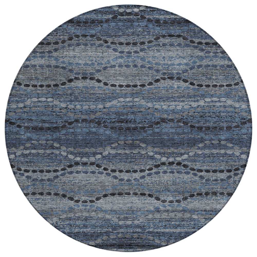 Machine Washable Indoor/Outdoor Chantille ACN2031 Navy 8 x 8 Round Rug