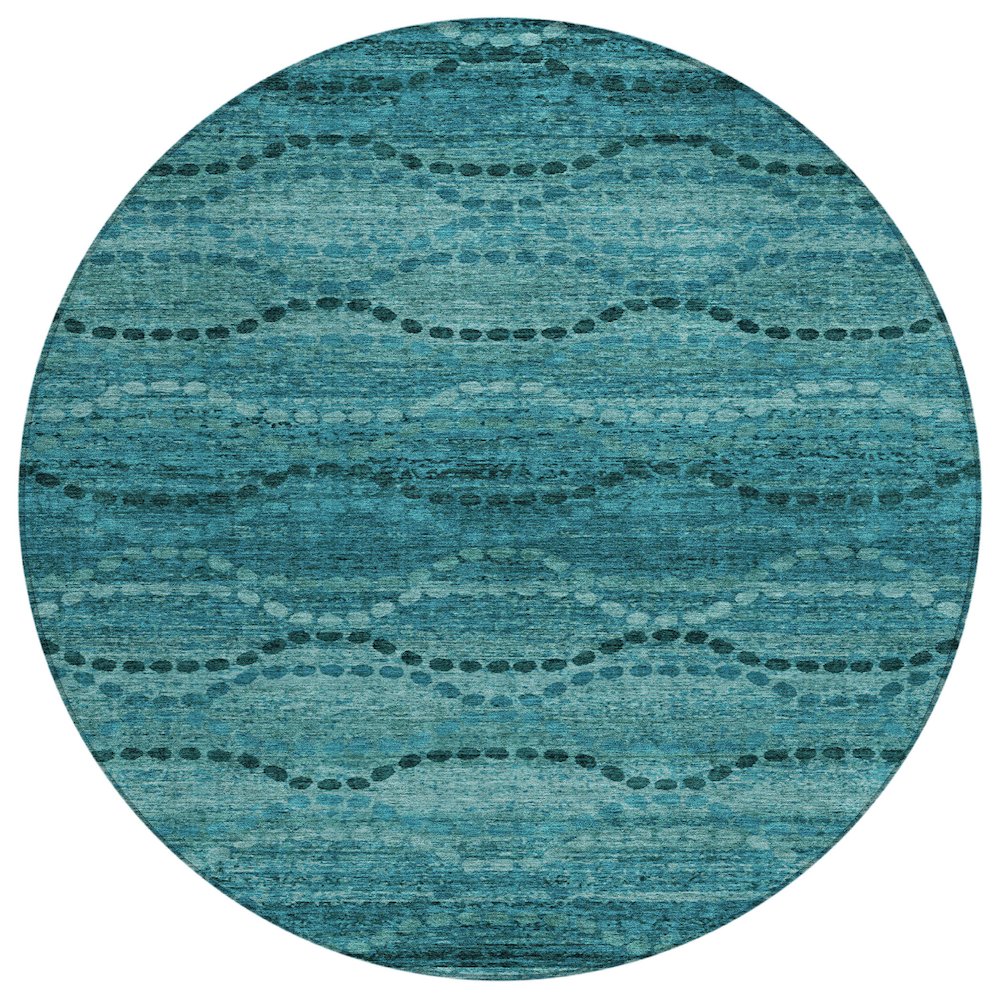 Machine Washable Indoor/Outdoor Chantille ACN2031 Turquoise 8 x 8 Round Rug