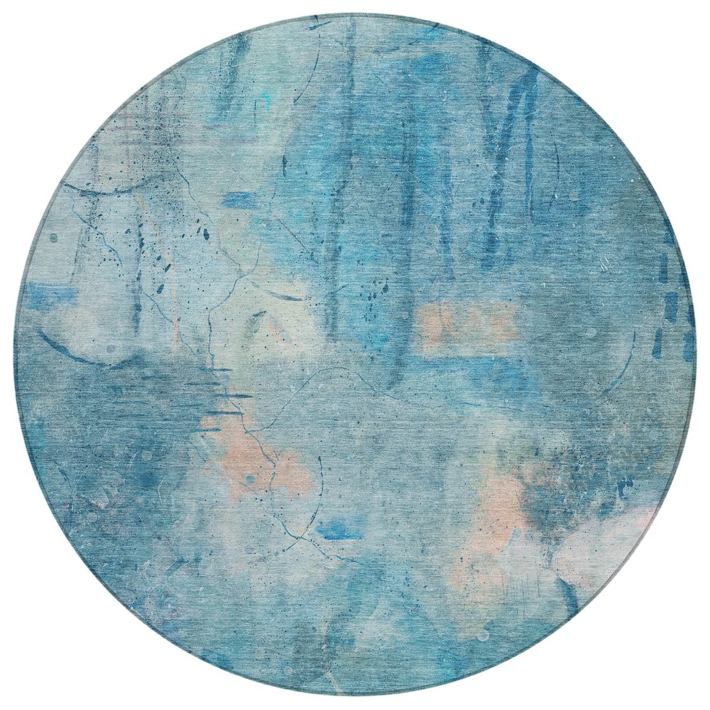 Machine Washable Indoor/Outdoor Chantille ACN2032 Blue 8 x 8 Round Rug