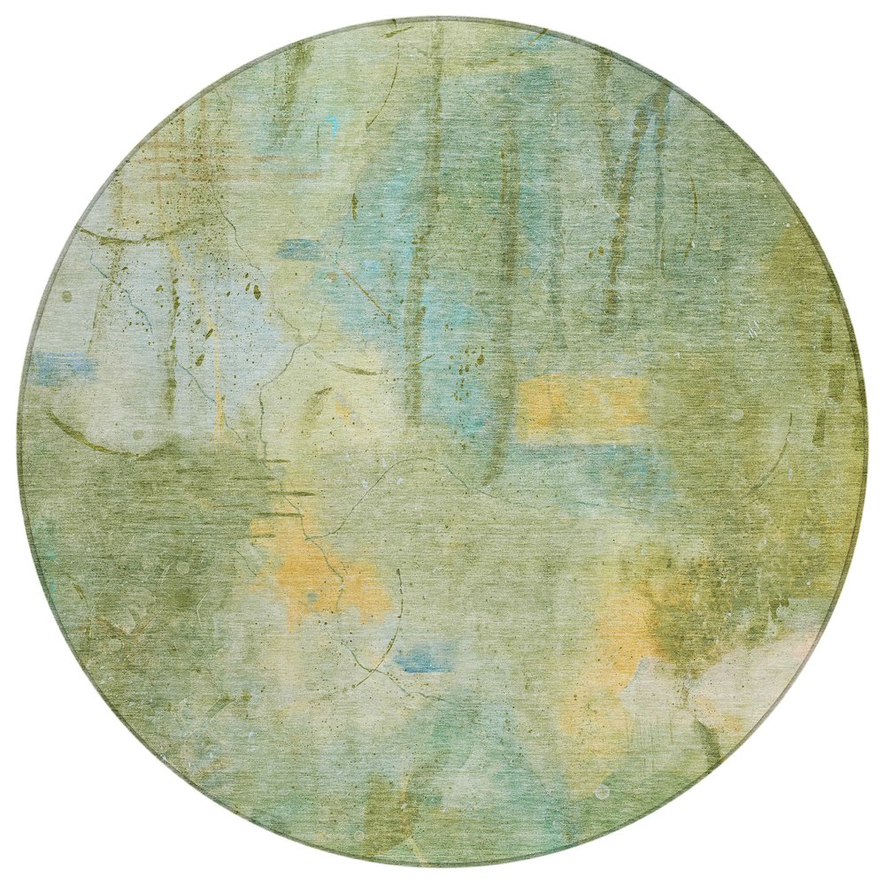Machine Washable Indoor/Outdoor Chantille ACN2032 Sage 8 x 8 Round Rug