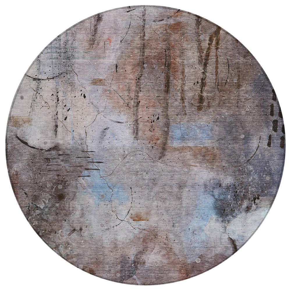 Machine Washable Indoor/Outdoor Chantille ACN2032 Taupe 8 x 8 Round Rug