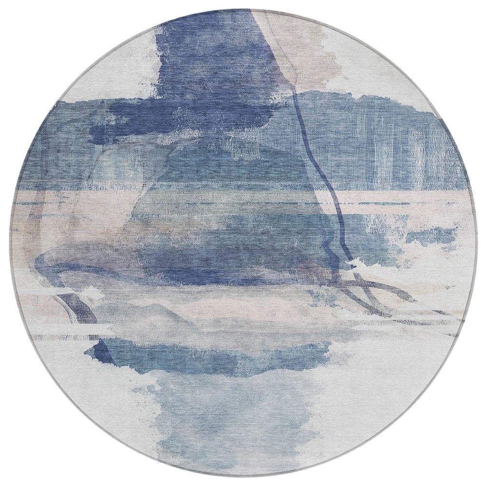 Machine Washable Indoor/Outdoor Chantille ACN2033 Blue 8 x 8 Round Rug