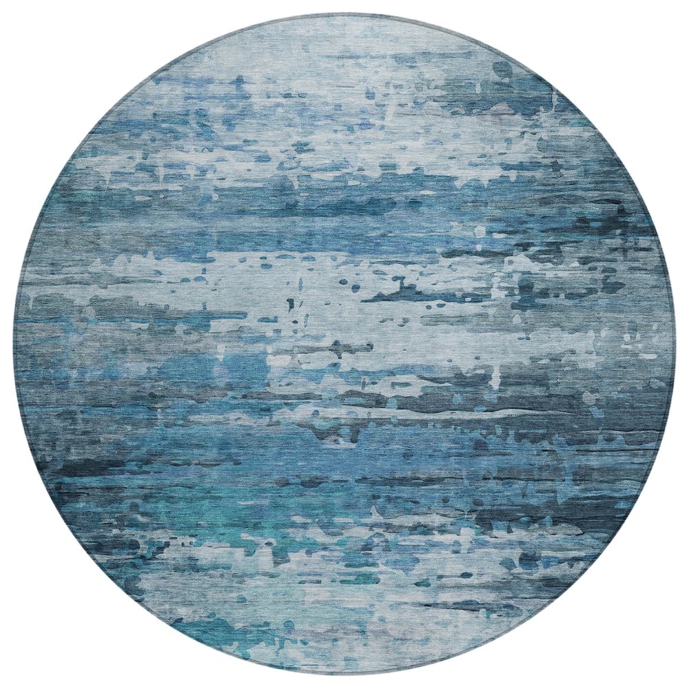 Machine Washable Indoor/Outdoor Chantille ACN2034 Blue 8 x 8 Round Rug