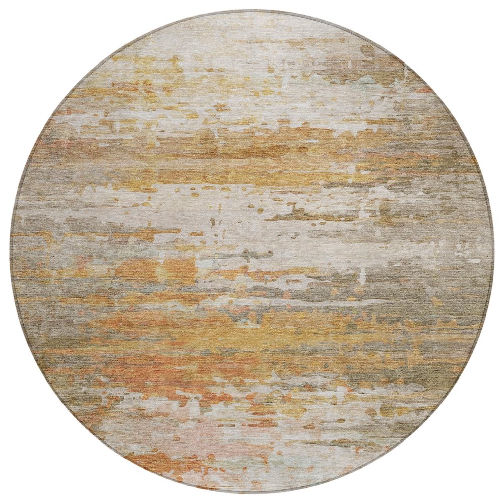 Machine Washable Indoor/Outdoor Chantille ACN2034 Khaki 8 x 8 Round Rug