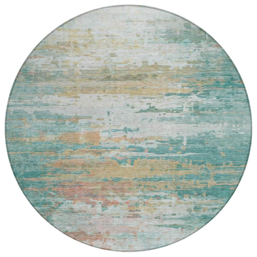 Machine Washable Indoor/Outdoor Chantille ACN2034 Teal 8 x 8 Round Rug