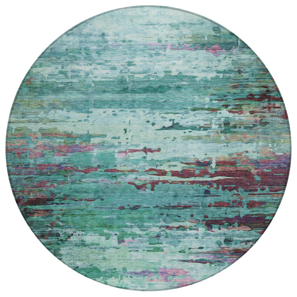 Machine Washable Indoor/Outdoor Chantille ACN2035 Teal 8 x 8 Round Rug