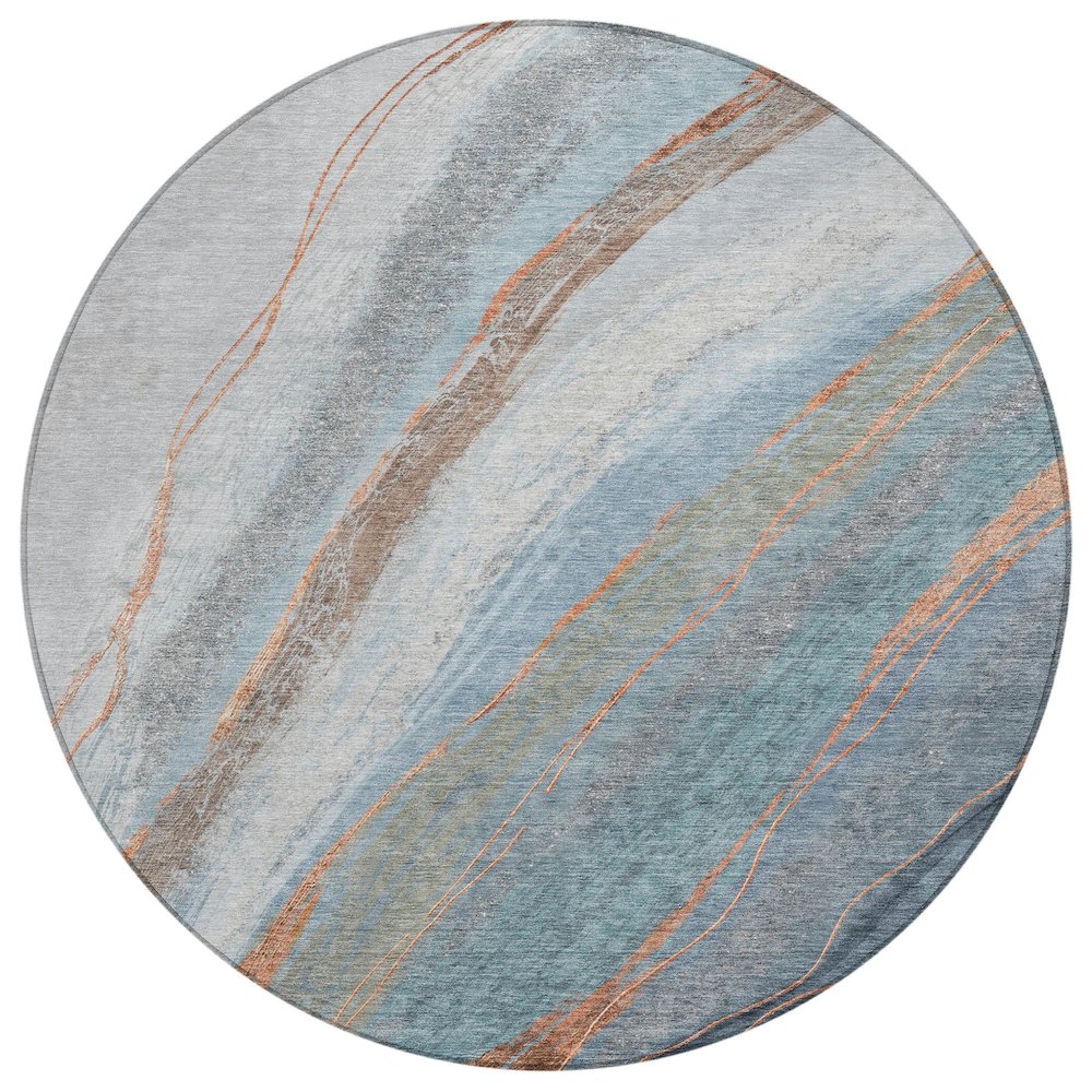 Machine Washable Indoor/Outdoor Chantille ACN2036 Blue 8 x 8 Round Rug