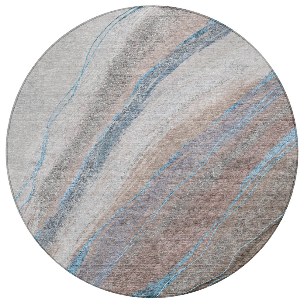 Machine Washable Indoor/Outdoor Chantille ACN2036 Brown 8 x 8 Round Rug