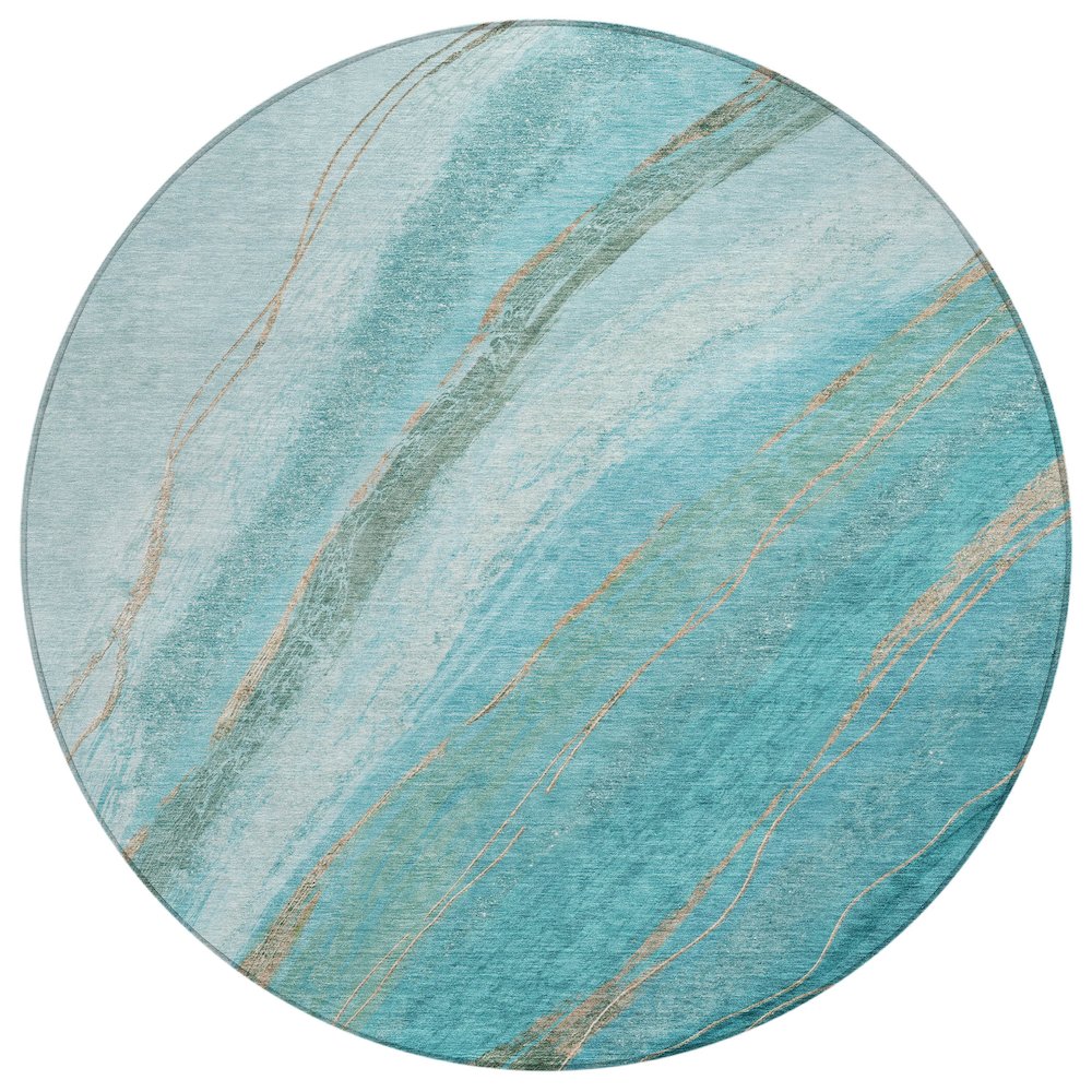 Machine Washable Indoor/Outdoor Chantille ACN2036 Turquoise 8 x 8 Round Rug