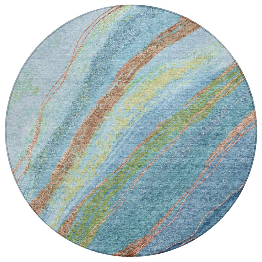 Machine Washable Indoor/Outdoor Chantille ACN2037 Blue 8 x 8 Round Rug