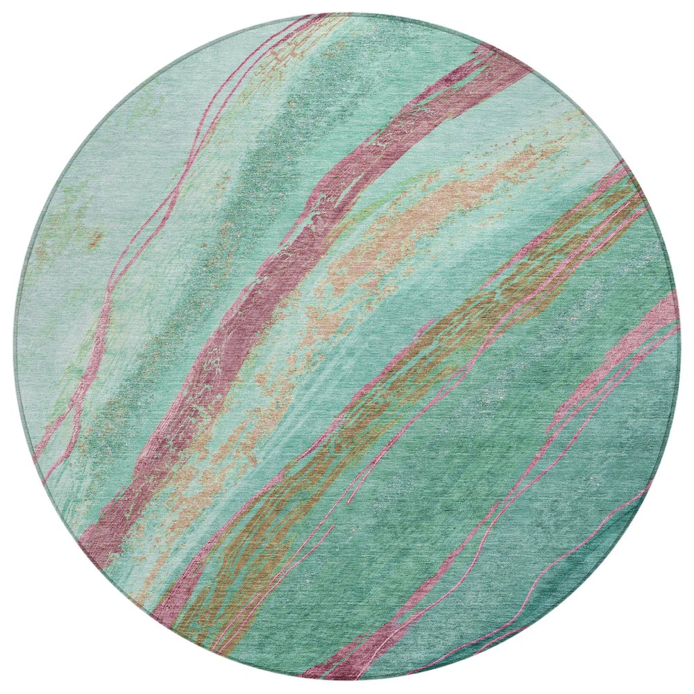Machine Washable Indoor/Outdoor Chantille ACN2037 Green 8 x 8 Round Rug
