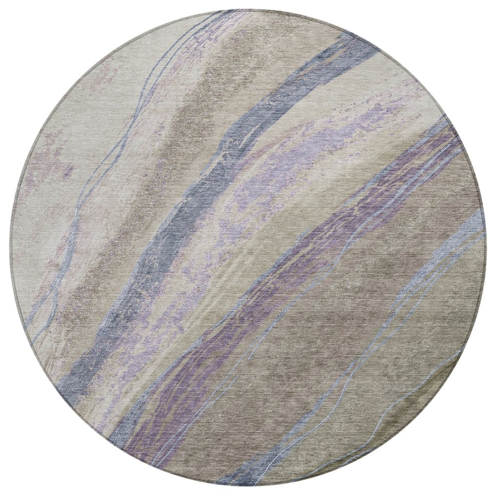 Machine Washable Indoor/Outdoor Chantille ACN2037 Mocha 8 x 8 Round Rug