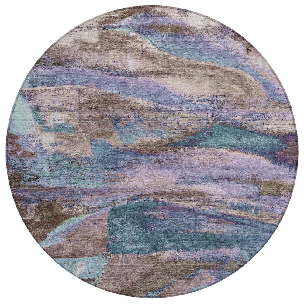 Machine Washable Indoor/Outdoor Chantille ACN2040 Mocha 8 x 8 Round Rug