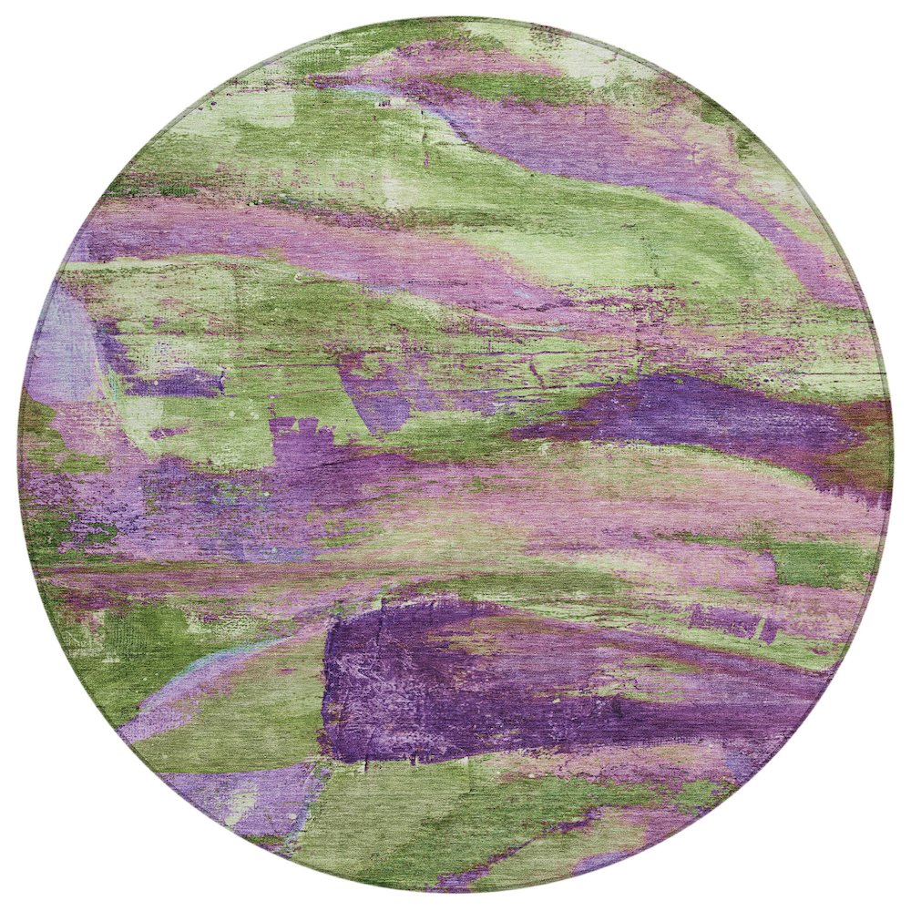 Machine Washable Indoor/Outdoor Chantille ACN2040 Purple 8 x 8 Round Rug