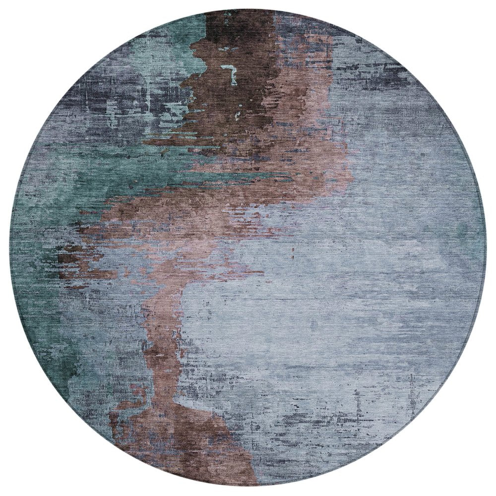Machine Washable Indoor/Outdoor Chantille ACN2041 Blue 8 x 8 Round Rug