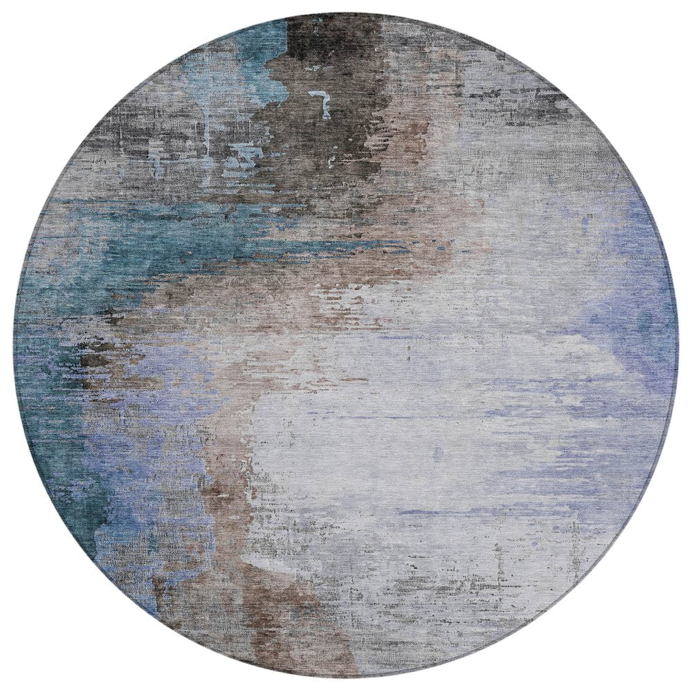 Machine Washable Indoor/Outdoor Chantille ACN2041 Brown 8 x 8 Round Rug