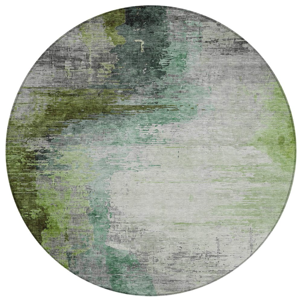 Machine Washable Indoor/Outdoor Chantille ACN2041 Green 8 x 8 Round Rug