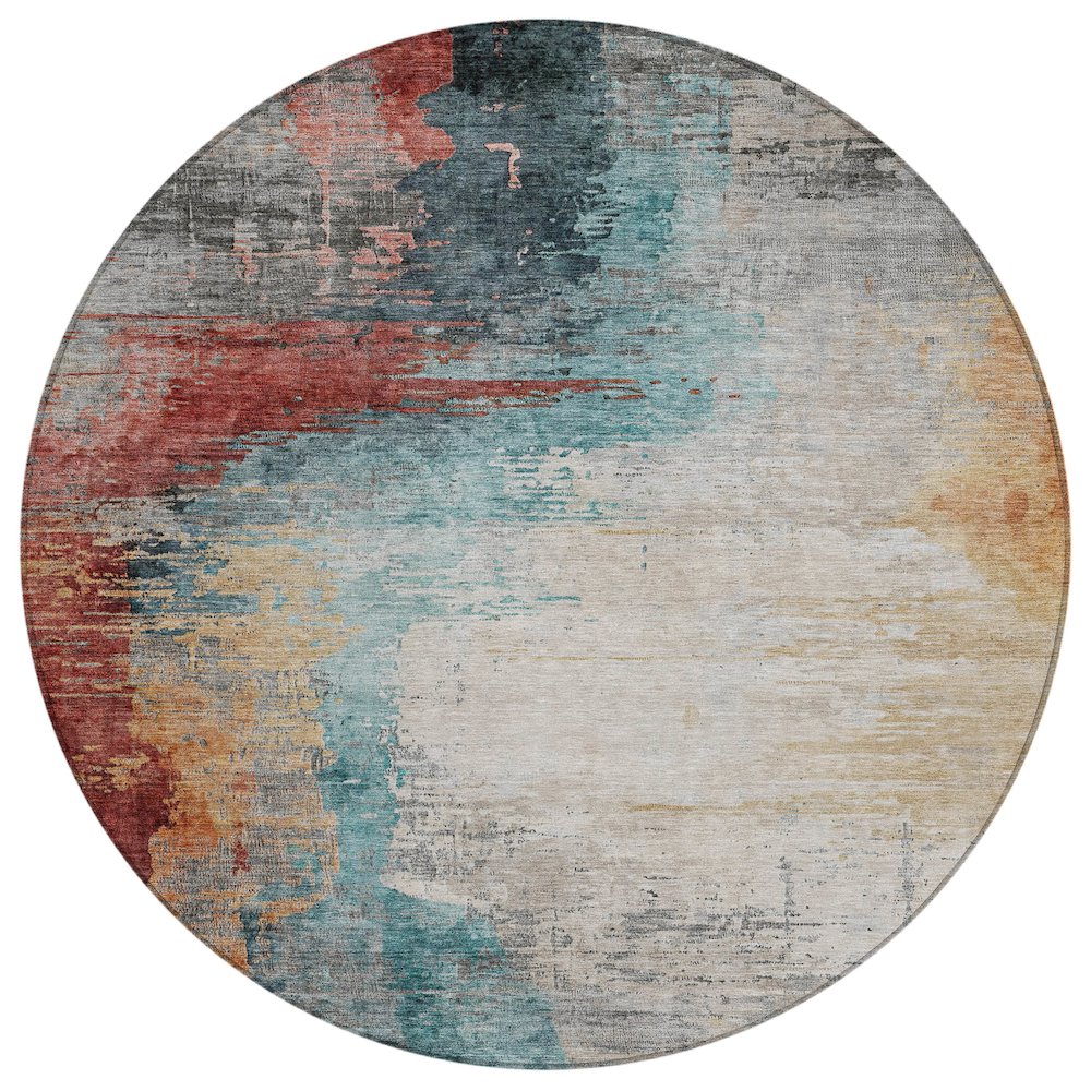 Machine Washable Indoor/Outdoor Chantille ACN2041 Teal 8 x 8 Round Rug
