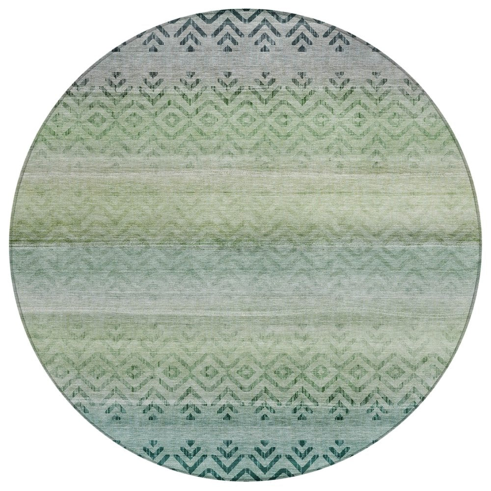 Machine Washable Indoor/Outdoor Chantille ACN2042 Teal 8 x 8 Round Rug