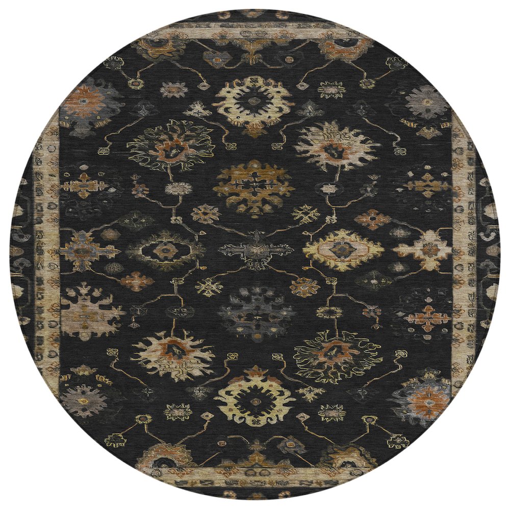 Machine Washable Indoor/Outdoor Chantille ACN2045 Black 8 x 8 Round Rug
