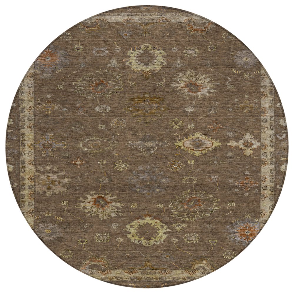 Machine Washable Indoor/Outdoor Chantille ACN2045 Chocolate 8 x 8 Round Rug