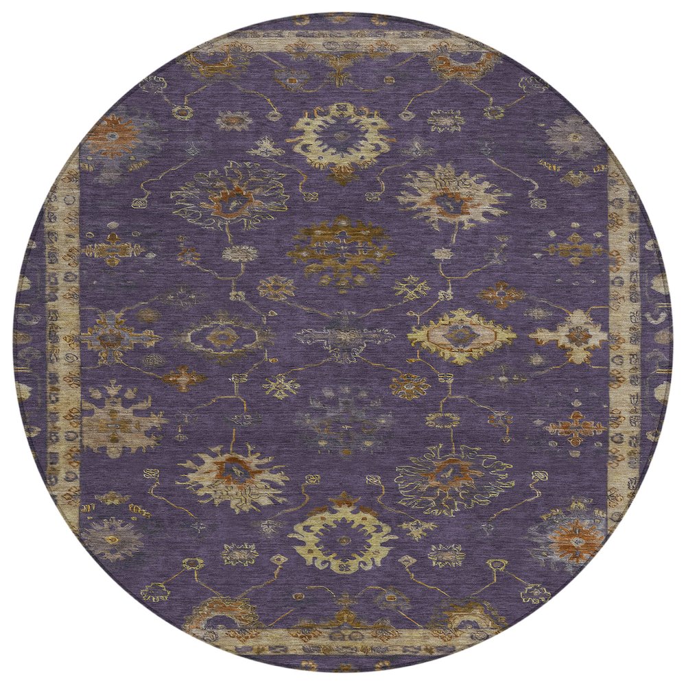 Machine Washable Indoor/Outdoor Chantille ACN2045 Eggplant 8 x 8 Round Rug