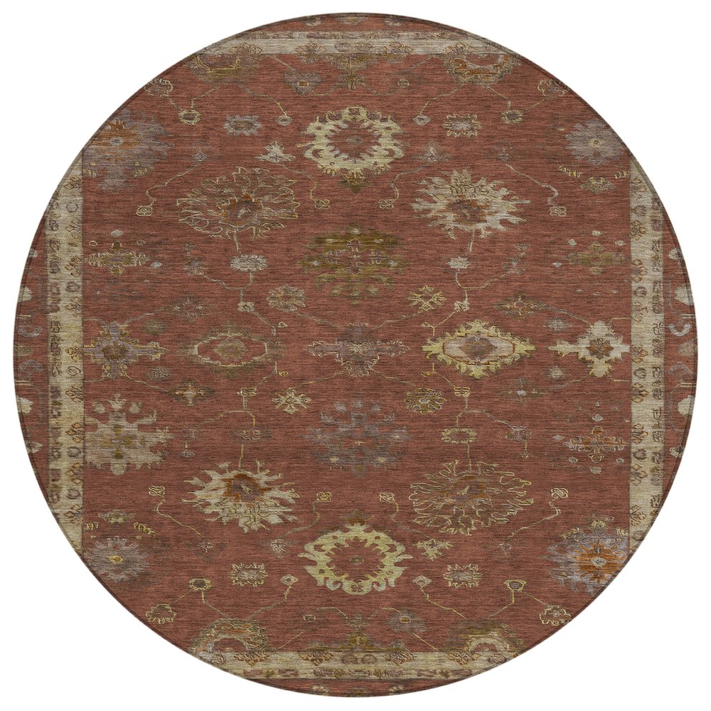 Machine Washable Indoor/Outdoor Chantille ACN2045 Paprika 8 x 8 Round Rug