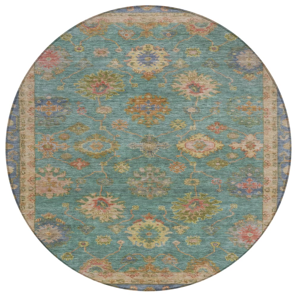 Machine Washable Indoor/Outdoor Chantille ACN2045 Teal 8 x 8 Round Rug