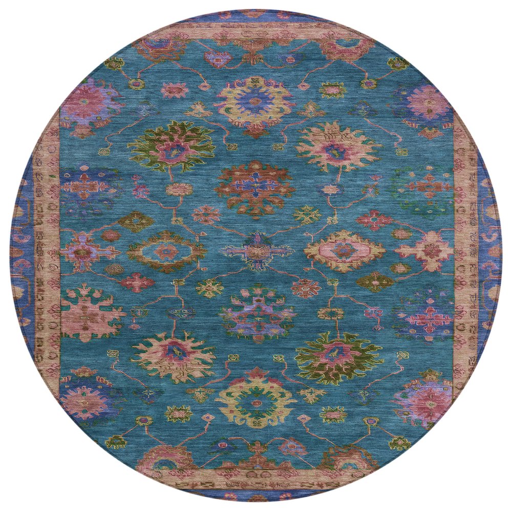 Machine Washable Indoor/Outdoor Chantille ACN2046 Teal 8 x 8 Round Rug