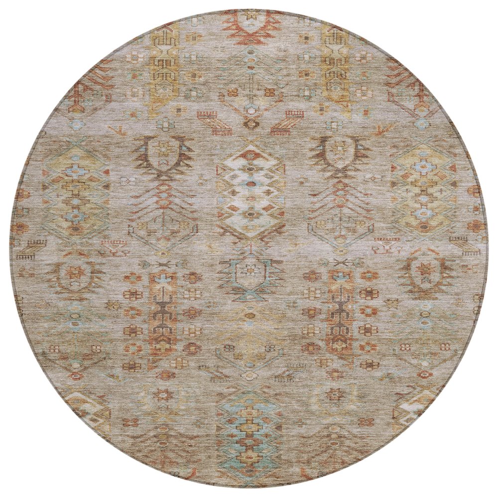 Machine Washable Indoor/Outdoor Chantille ACN2047 Beige 8 x 8 Round Rug