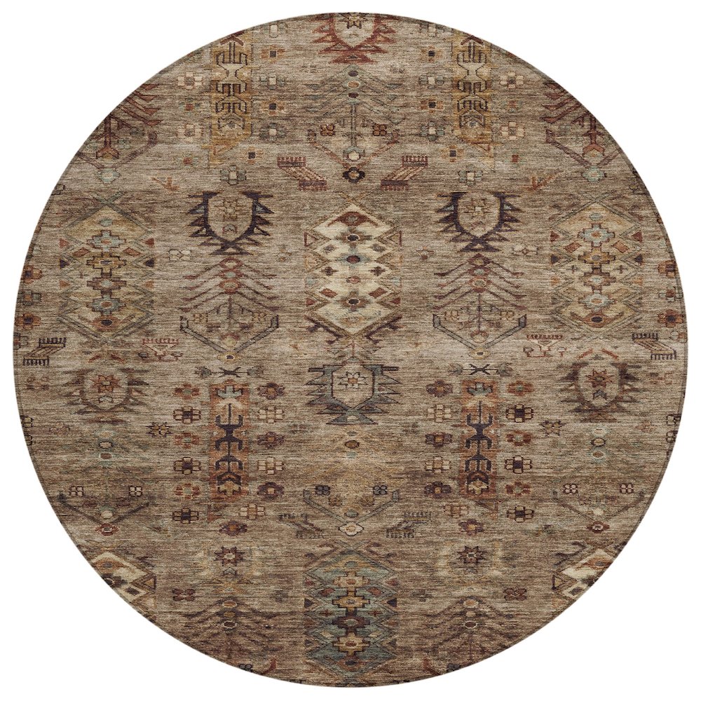 Machine Washable Indoor/Outdoor Chantille ACN2047 Brown 8 x 8 Round Rug