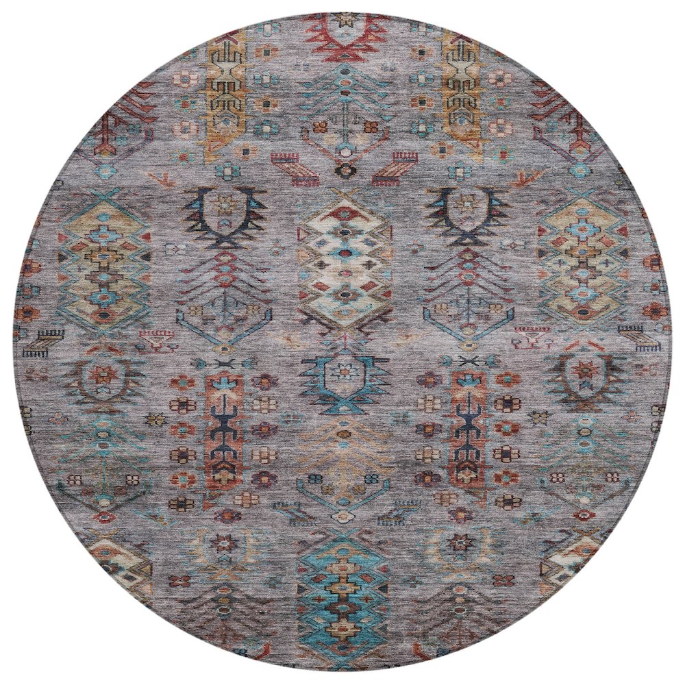 Machine Washable Indoor/Outdoor Chantille ACN2047 Gray 8 x 8 Round Rug