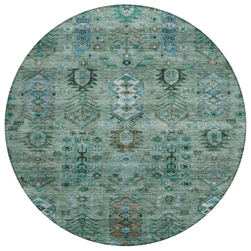 Machine Washable Indoor/Outdoor Chantille ACN2047 Green 8 x 8 Round Rug