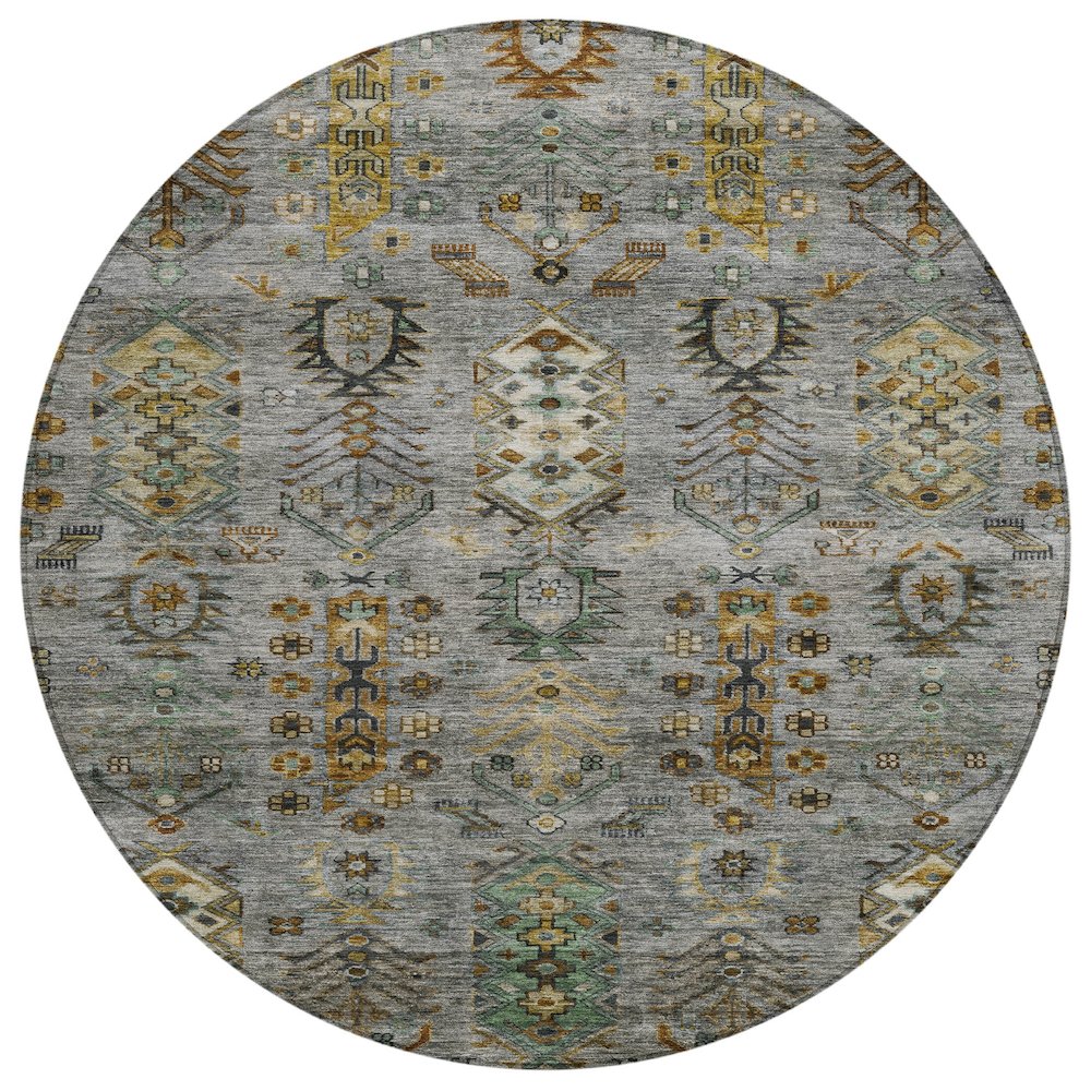 Machine Washable Indoor/Outdoor Chantille ACN2047 Pewter 8 x 8 Round Rug